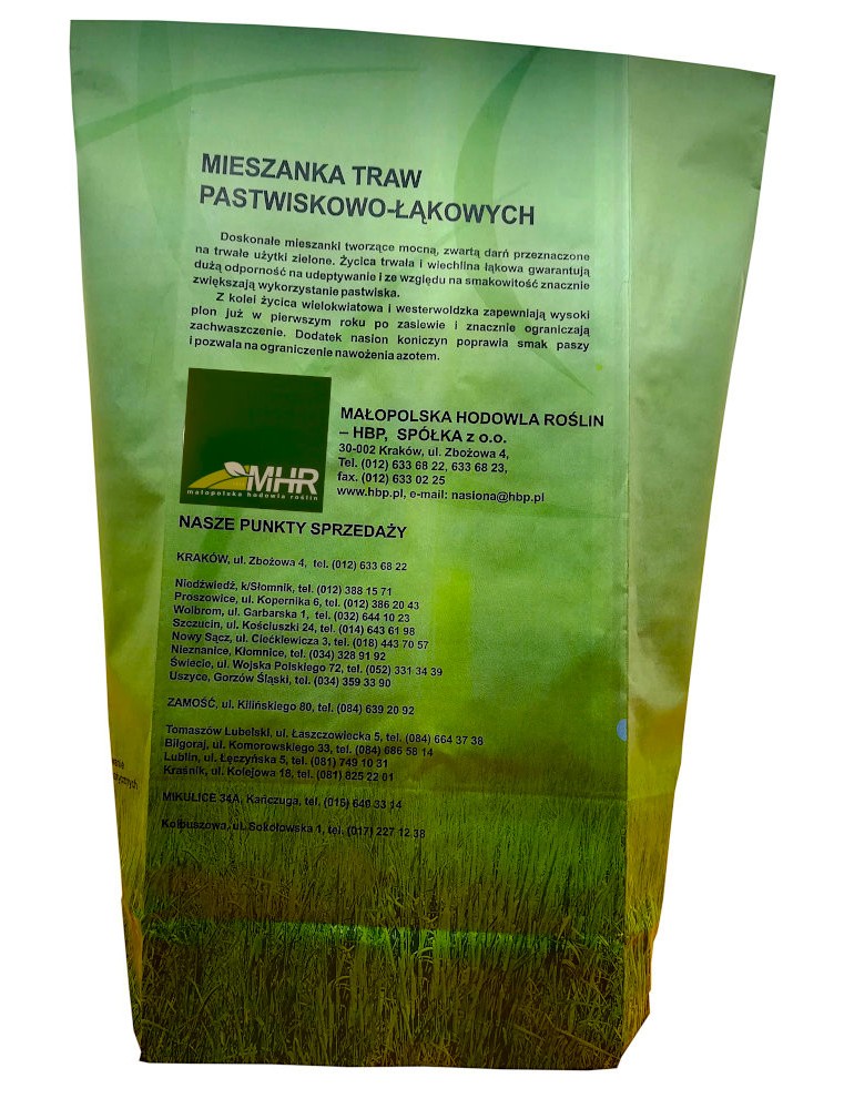 Mieszanka traw pastewnych - pastwiskowo-łąkowa ZM1 10KG tył opakowania Mieszanka traw pastewnych - pastwiskowo-łąkowa ZM1 10KG tył opakowania